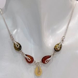 Baltic Amber Multicolor Sterling Silver Drop Necklace